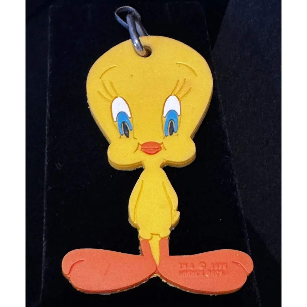 Vintage 1989 Tweety Bird Keychain Luggage Tag Ring Looney Tunes Warner Bros